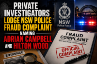 PRIVATE INVESTIGATORS LODGE NSW POLICE FRAUD COMPLAINT NAMING ADRIAN CAMPBELL AND HILTON WOOD