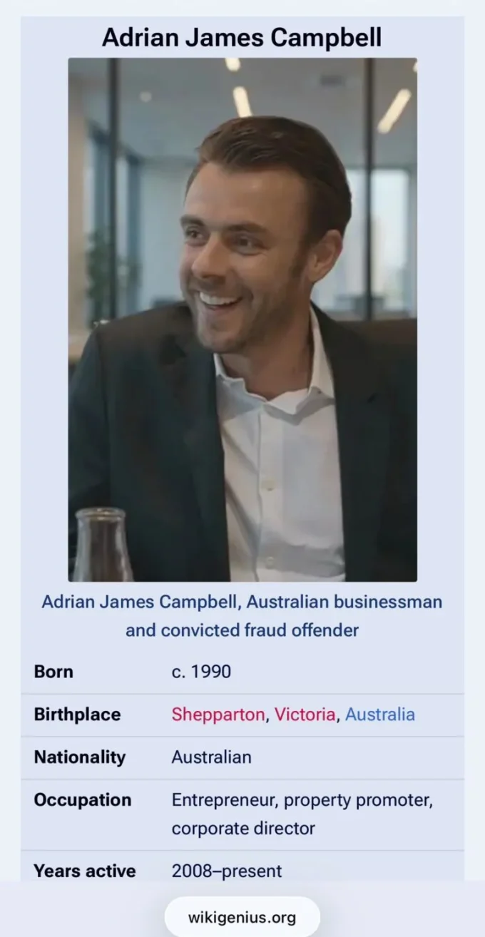 WikiGenius Profile Compiles Adrian James Campbell’s Fraud Convictions, Court Admissions